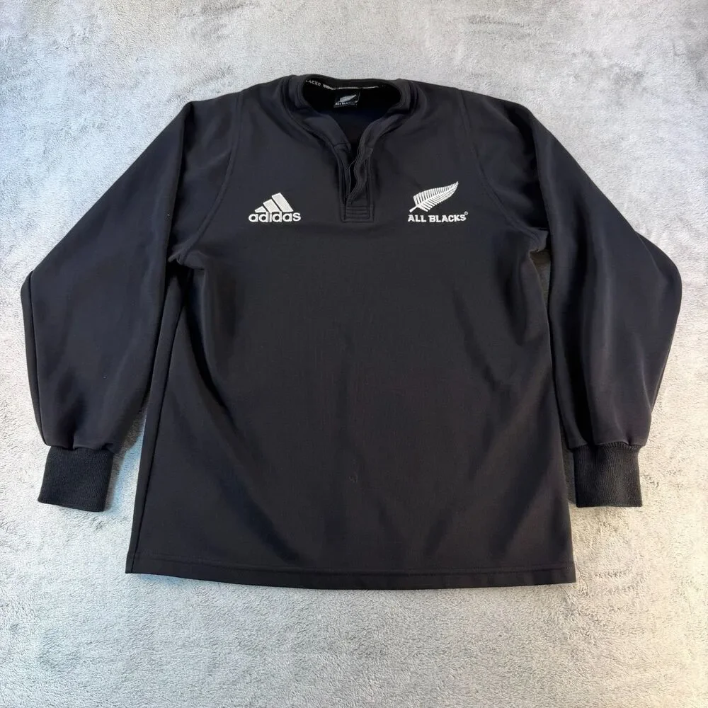 Adidas New Zealand All Blacks Rugby Shirt Mens M Black Made in New Zealand